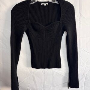 Reformation Glenna Black Ribbed Women's Cashmere Blouse